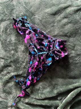 Women's Black Bikini Bottom with Pink & Blue Splash Print